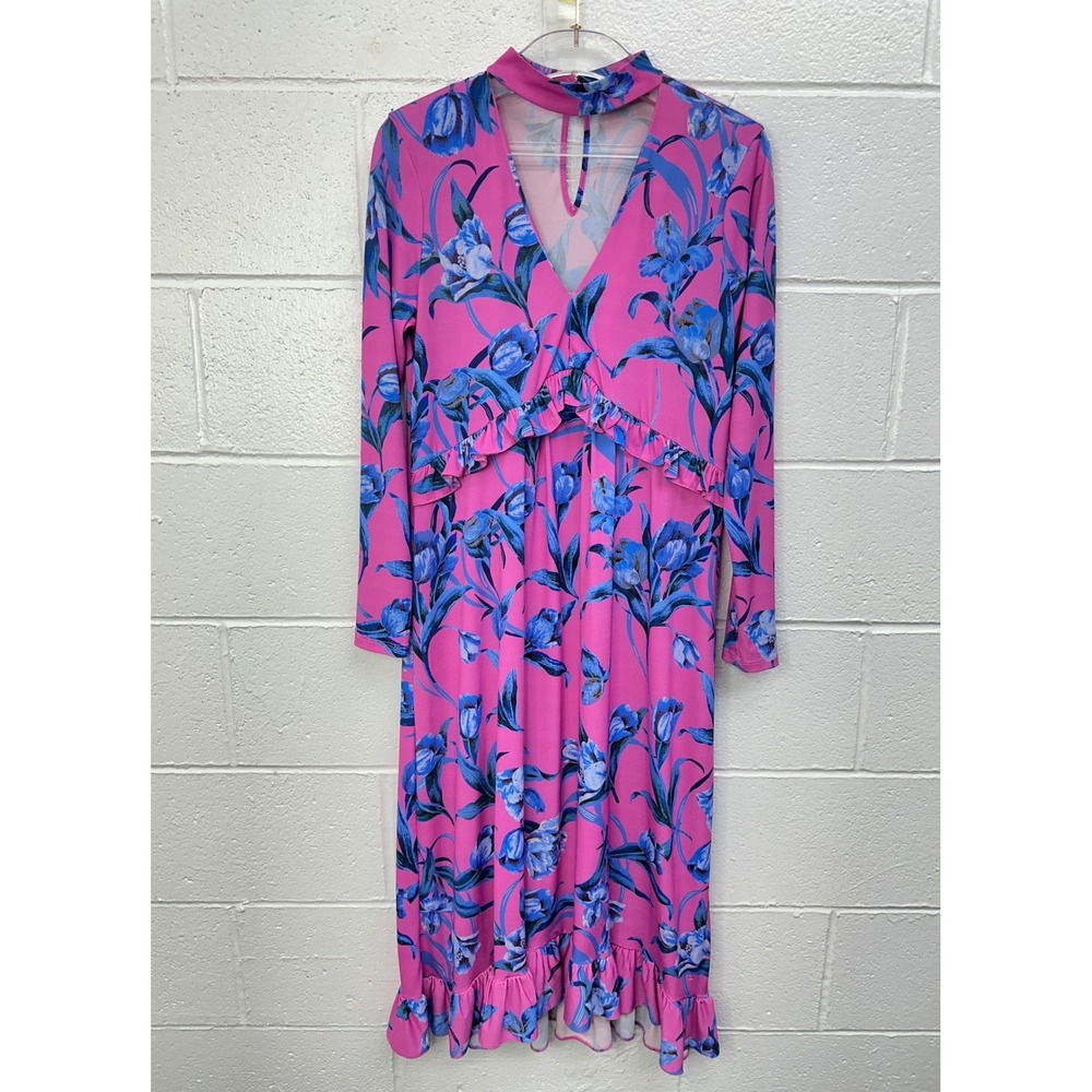 ASOS‎ Maternity Dress Pink Blue Floral Choker Ruffle / Women's 6